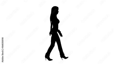 Shapely Woman Walking Profile Silhouette Black And White Stock Video