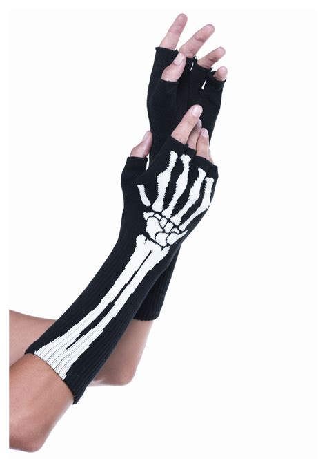 Z 1 Pair Unisex Finger Skeleton Pattern Gloves Skull Bone Elastic Glove