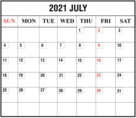 July 2021 Calendar Printable Pdf