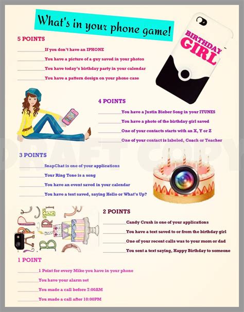 Girls Birthday Party Game Whats In Your Phone Girls Birthday Party