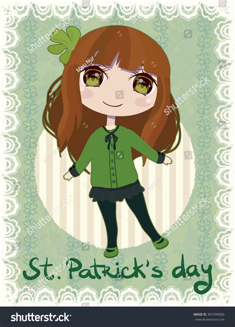 Funny Anime Irish Girl Card Vector De Stock Libre De Regalías