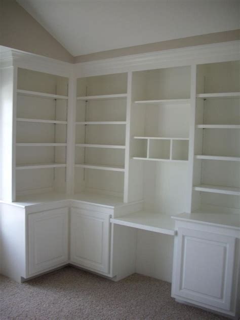 (like these closet cabinets, kitchen cabinets, and stacked shelf). built-in shelves and desk | Sewing room storage, Built in ...