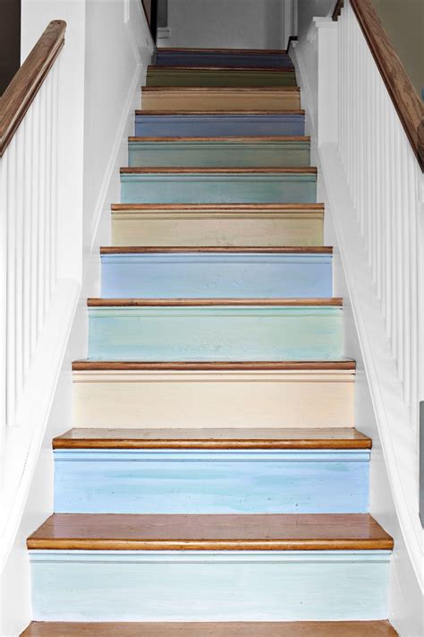 Multi Colored Painted Staircasecountryliving White Stair Risers