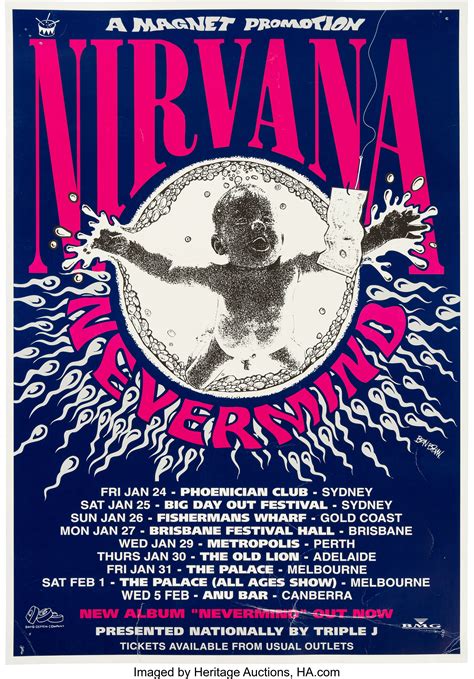 Nirvana Australian Tour Concert Poster 1992 Rare Music Lot