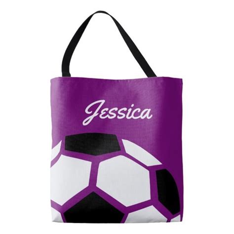 Purple Personalized Trendy Stylish Soccer Ball Tote Bag In