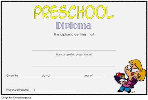 Free Printable Preschool Diploma Certificate Version 1 With Regard To