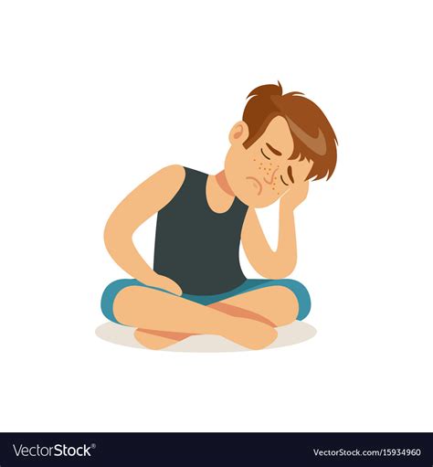 Frustrated Boy Sitting On The Floor In Lotus Vector Image