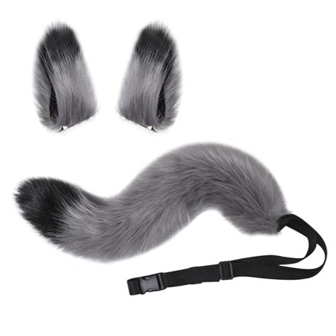 Buy Furry Fox Tail Cat Clip Ears Set Faux Fur Fox Tail Cosplay Costume Halloween Fancy Dress Fox