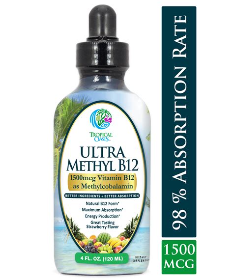 Liquid Vitamin B12 Drops Strawberry 4 Oz 24 Servings Tropical