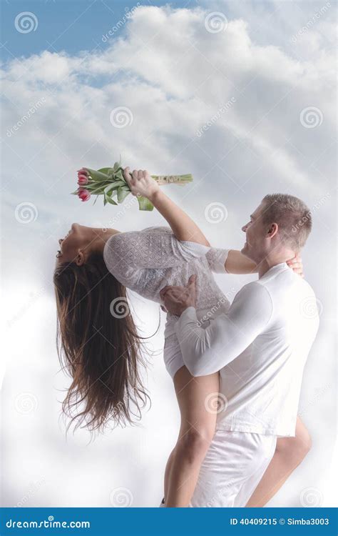 Couple With Flowers Stock Image Image Of Head Cheerful 40409215