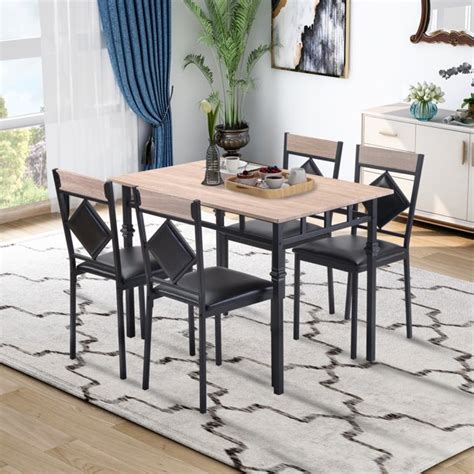 5 Piece Dining Room Table Set Compact Wooden Kitchen Table And 4