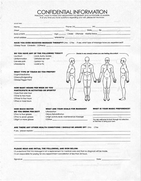 Sample Client Intake Form Massage Therapy Darrin Kenneys Templates