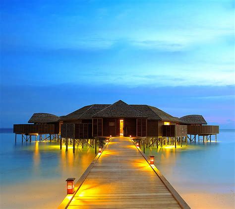 Maldives Beach Hut Landscape Light Paradise Sea Side Yellow Hd