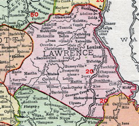 Lawrence County Kentucky 1911 Rand Mcnally Map Louisa Fallsburg