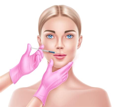 Premium Vector Doctor Hands In Pink Glove With Syringe Making Injection To Beautiful Woman Face
