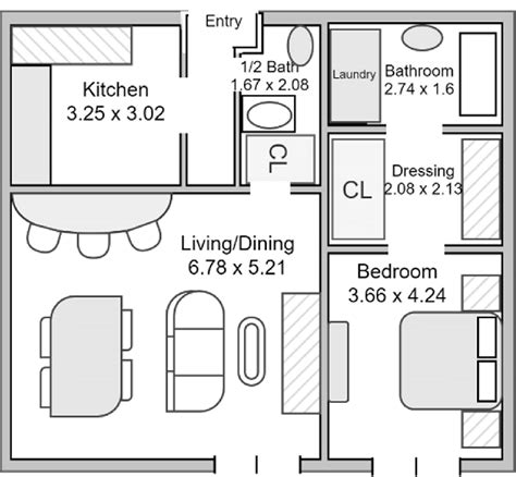 Floorplan Of One Bedroom Apartment As Acoustic Environment For The