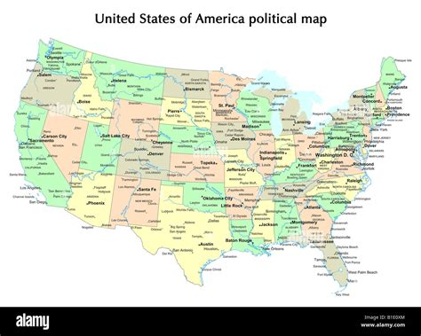 United States Of America Political Map With States And Capital City