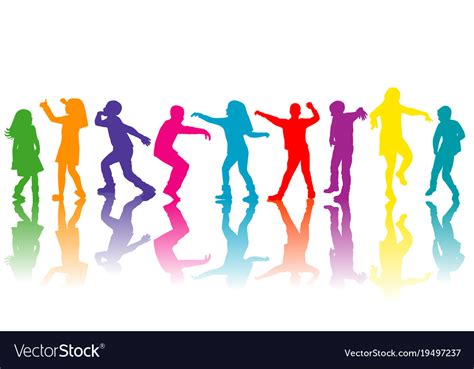 Colorful Group Of Children Silhouettes Dancing Vector Image