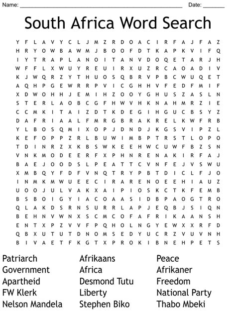 South Africa Word Search Wordmint