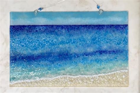 Fused Glass Beach Wall Art Sea Glass Sun Catcher Blue Ocean Etsy