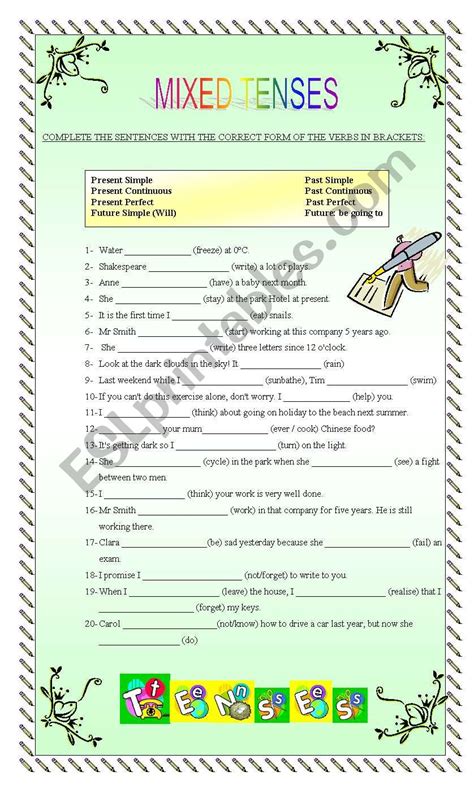 Mixed Tenses Interactive Worksheet In Tenses Teaching English The