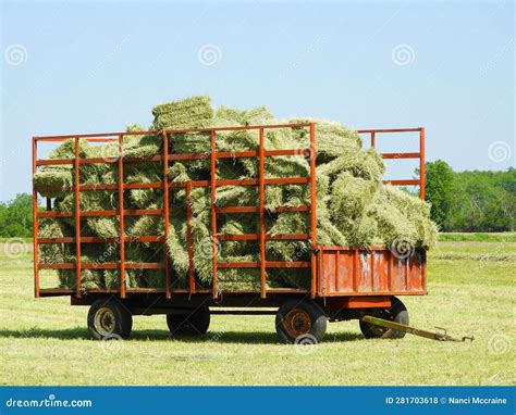 Fully Loaded Red Hay Wagon With Square Haybales Stock Photo Image Of