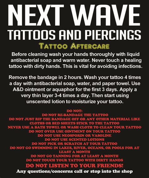 Next Wave Tattoos And Piercings Tattoo Piercing Aftercare