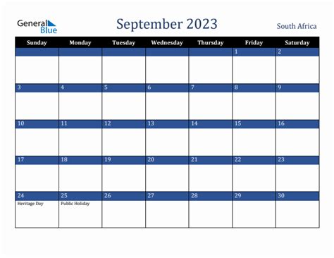 September 2023 South Africa Holiday Calendar