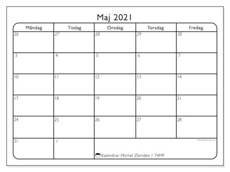 Blankettbanken har mallarna du behöver. Kalendrar maj 2021 "Måndag - Söndag" - Michel Zbinden SV