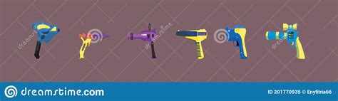Cartoon Gun Collection Flat Vector Colorful Toys Space Laser Guns