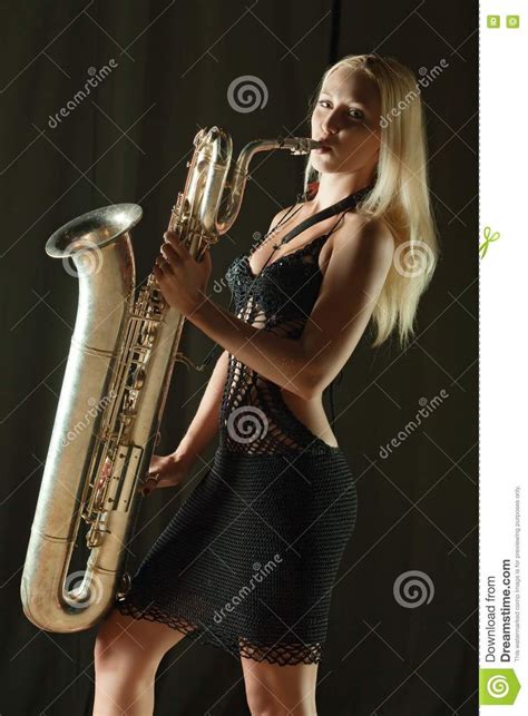 Photo About The Beautiful Girl Plays A Saxophone Image Of Learn Person Performer 16806855