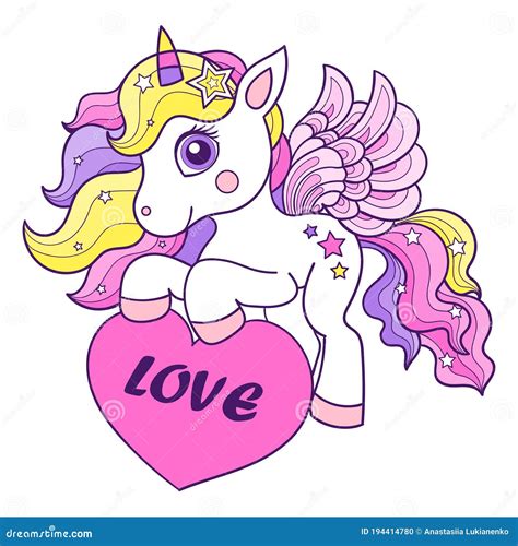 Little Unicorn With A Heart Love Lettering Vector Illustration Stock