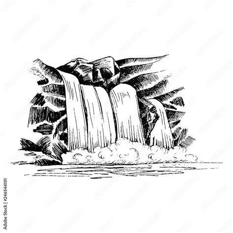 Vecteur Stock Waterfall Vector Sketch Cascade Waterfall In The Rocks