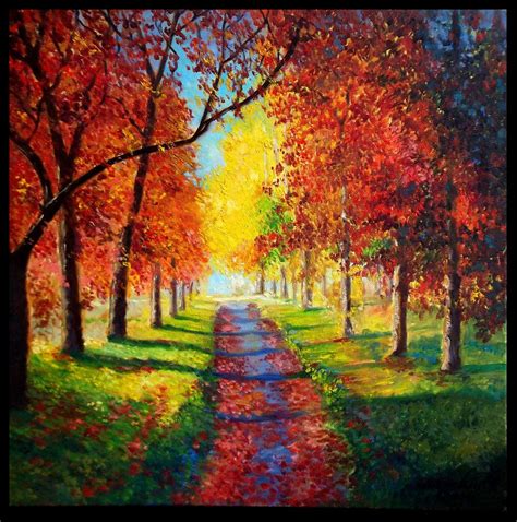 "Road under the trees. Autumn".Pintura al oleo sobre ...