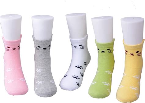 Tandi Kids Girls Cotton Novelty Cats Crew No Seam Socks 5 Pairs Pack