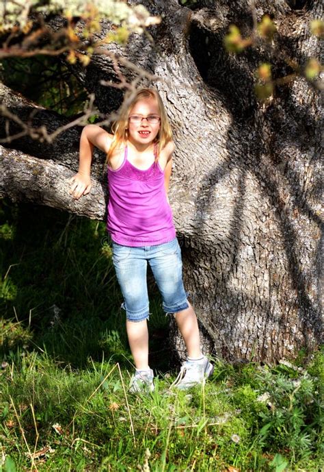 Cute Tween By Old Oak Stock Photo Image Of Tree Youth 24863894