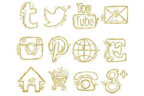 48 Hand Drawn Social Media Icons Rose Gold Blog Buttons Etsy How To