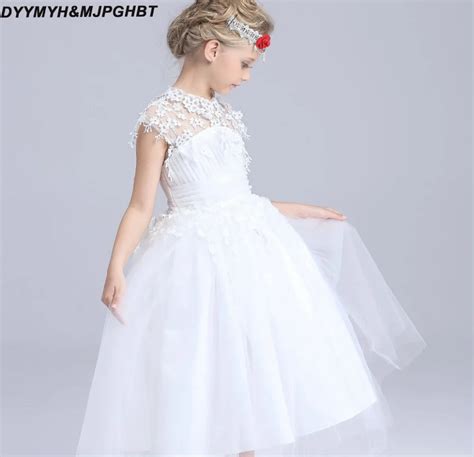 Princess Kids Wedding Party Dresses Illusion Lace Top Keyhole Back