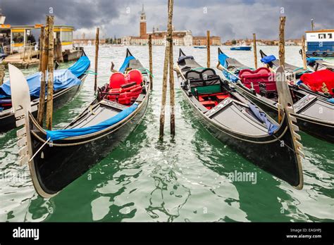 Several Gondolas And Giorgio Maggiore Island In Venice Stock Photo Alamy