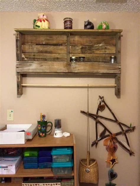 The towel rack is hand crafted from swedish hard pine, stained or painted to the color of your choice and finished with a coat. Rustic Pallet Shelf and Towel Rack