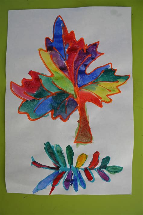 Pink And Green Mama Easy Fall Kid Craft Colored Glue Leaves With Watercolor Resist