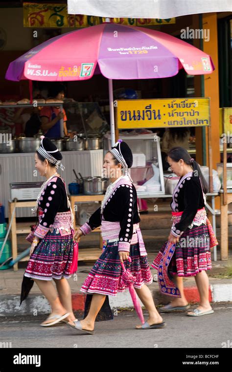 Thailand Golden Triangle Chiang Mai Street Scene With Meo Hilltribe