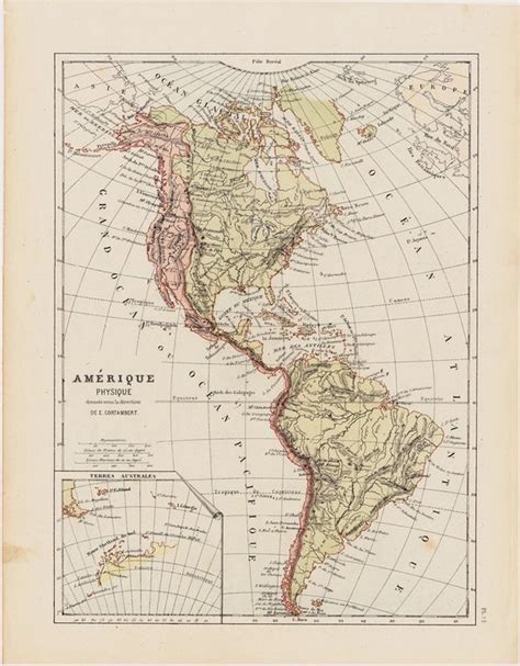 1890 Antique Map Of America North America South America