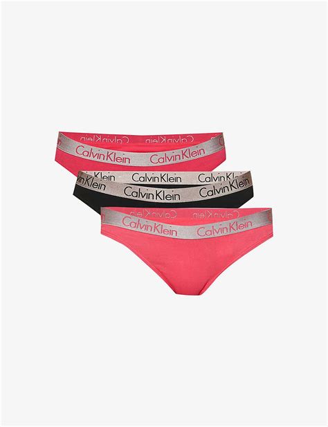 Calvin Klein Radiant Logo Print Mid Rise Pack Of Three Stretch Cotton