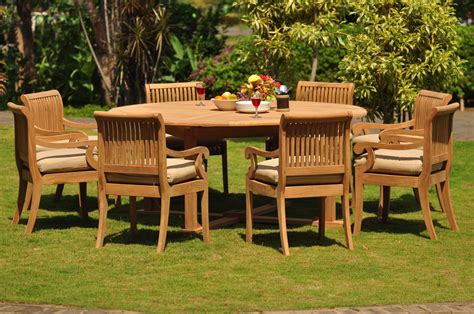 Table + 10 chairs 24. Teak Dining Set: 8 Seater 9 Pc: 72" Round Table And 8 Giva ...