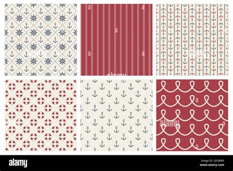 Vector Nautical Seamless Pattern Set Sea Marine Backgrounds Seamless