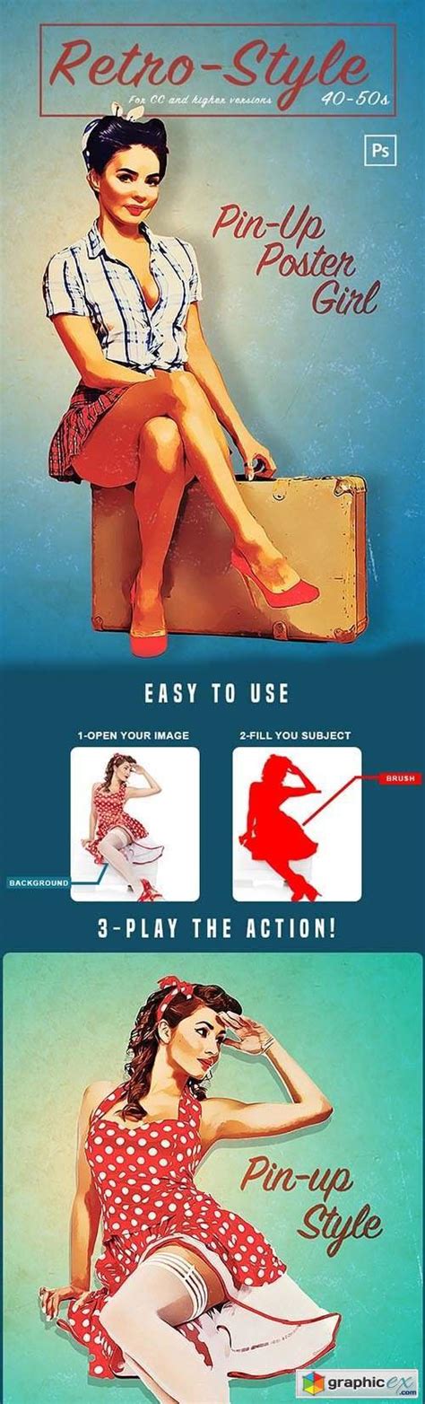 Retro Pin Up Poster Photoshop Action Free Download Vector Stock