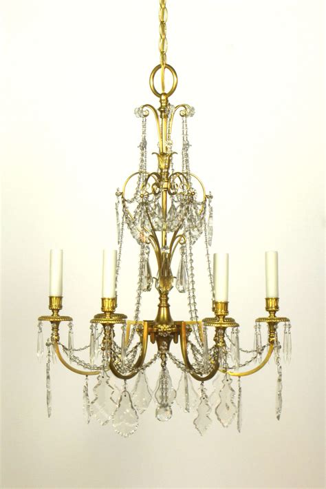 French Brass And Crystal Chandelier Appleton Antique Lighting