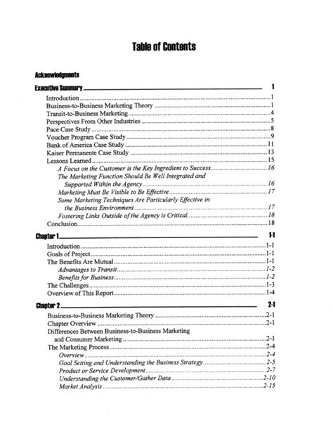 Full research paper table of containts : Table of Contents | Marketing Transit Services to Business ...
