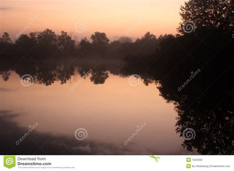 Misty Sunrise Morning Lake Stock Photo Image Of Morn 1423394